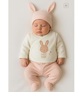 Organik Sweet Rabbit 12'li Zıbın Set Ekru