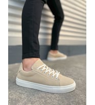 Mode Bağcıklı Bej Süet Erkek Günlük Sneaker Ayakkabı
