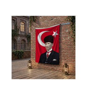 Ay Yıldız Kalpaklı Atatürk Portresi poster Bayrak Raşel Kumaş 100x150 cm ATA43