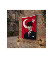 Ay Yıldız Kalpaklı Atatürk Portresi poster Bayrak Raşel Kumaş 100x150 cm ATA43