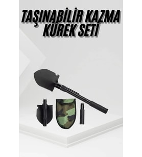 Katlanır Portatif Kazma Kürek Seti Portatif Çelik Taşıma Çantalı Pusulalı