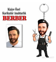 Kişiye Özel Kişiye Berber Karikatür Anahtarlık Karikatürlü 8 cm MDF Anahtarlık - Kişiye Berber Karikatür Anahtarlık Hediyesi İş Arkadaşına ve Meslek Sahibine Hediye