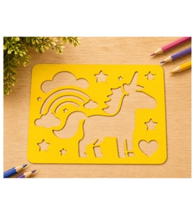 Alvera Unicorn ve Gökkuşağı Çizim Şablonu – 3D Baskı Desen Kalıbı - Sarı