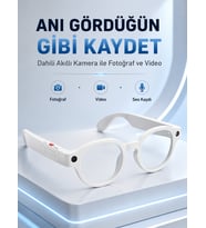 Beyaz Bluetooth Akıllı Gözlük Dahili Kameralı Fotoğraf Video Kayıt Yapay Zeka Çeviri Dokunmatik Kontrol Özellikli