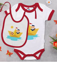 BK Kids Sevimli Kaptan Tasarımlı Kırmızı Bebek Body Zıbın ve Mama Önlüğü Hediye Seti-1