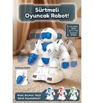Sürtmeli Bas Git Oyuncak Robot - Mavi Hareketli Kollu Eğitici Bebek Ve Çocuk Oyuncağı 12 cm