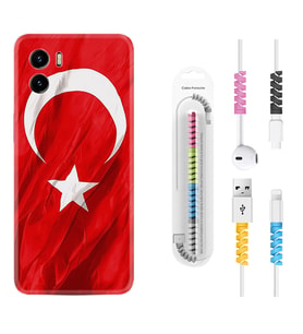 Vivo Y15S Y32 Y33S Y51 Y53S Kılıf Kablo Koruma Spiral Silikon Şanlı Türk Bayrağı 4 1401