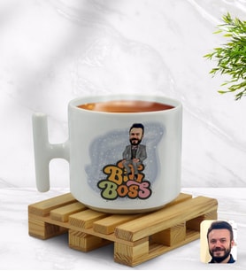 BK Gift Kişiye Özel Erkek Big Boss Karikatürlü T Kulplu Beyaz Middle Kupa Bardak-3