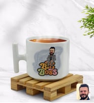 BK Gift Kişiye Özel Erkek Big Boss Karikatürlü T Kulplu Beyaz Middle Kupa Bardak-3