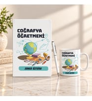 Coğrafya Öğretmenine Hediye Seti – Branş Tasarımlı Defter, Kupa ve Kalem