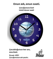İsme Özel Uzay ve Gezegen Çocuk Odası Duvar Saati Orta Boy 30 cm Siyah Camlı Sessiz