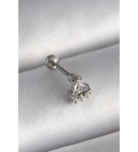 316L Çelik Gümüş Renk Üçgen Zirkon Taşlı Tragus Piercing 5886