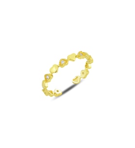 Gümüş altın yaldızlı zirkon taşlı birleşen kalpler ayarlamalı yüzük SGTL12173GOLD (Rose)