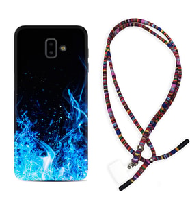 Samsung J6 Plus J7 Prime J7 Pro M20 Kılıf Boyun Asklı Rasta Silikon Blue Fire 1678