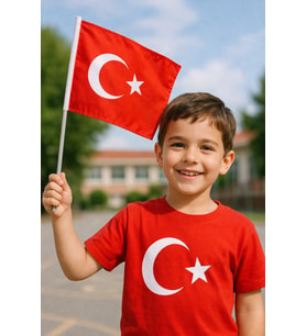 Plastik Sopalı Alpaka Bez Bayrak 20x30 cm –  Tören ve Kutlama Bayrağı (1 Adet) (Kırmızı-Beyaz)