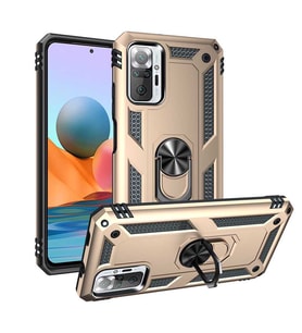 Xiaomi Redmi Note 10 Pro Kılıf Metal Solid Yüzüklü Standlı Military Ring SRS (Altın)
