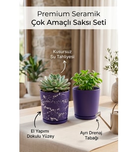2’li Seramik Saksı (Kalemlik,Fırçalık,Masa Organizeri ) / Modern Dekoratif El Yapımı Tasarım