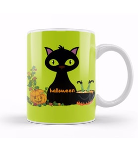 Black Cat Happy Halloween 2021 Kupa Bardak Porselen