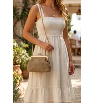 Vintage Model Hasır Örme Mini Omuz, Portföy Clutch Çanta