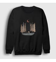 Presmono Unisex Siyah Forest Camper Kamp Sweatshirt 371491tt