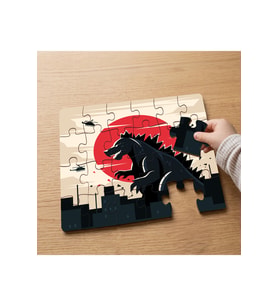 Şehirde Dev Godzilla Tasarımlı 24 Parça Ahşap Çocuk Puzzle