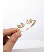 Kadın Gold Renk İkili Kuğu Model Çelik Bilezik