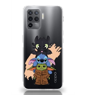 Oppo Reno 5 Lite Uyumlu Sevimli Baby Yoda ve Stitch Desenli Şeffaf Telefon Kılıfı