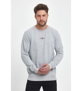 Gri Erkek Supermagic Göğüs Baskılı Basic Sweatshirt