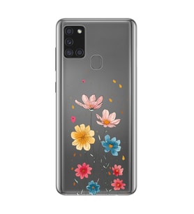 Samsung Galaxy A21S Uyumlu Çiçek Tasarımlı Şeffaf Telefon Kılıfı