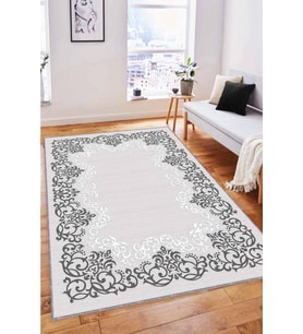 Gri Çerçeveli Kaymaz Tabanlı Makinede Yıkanabilir Halı MK59 - 100 x 160 cm