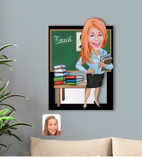 BK Gift Kişiye Özel Kadın Tarih Öğretmeni Karikatürlü 3D Ahşap Tablo-1