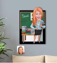 BK Gift Kişiye Özel Kadın Tarih Öğretmeni Karikatürlü 3D Ahşap Tablo-1