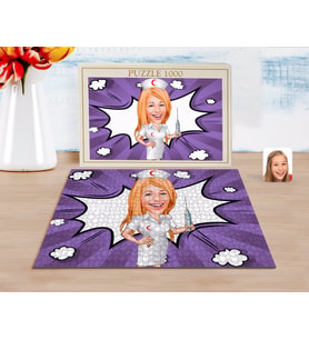 BK Gift Kişiye Özel Hemşire Karikatürlü 1000 Parça Profesyonel Puzzle-1