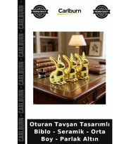 Özel Üretim Dekoratif Modern Gold Oturan Tavşan Tasarımlı Biblo - Seramik - Orta Boy - Parlak Altın