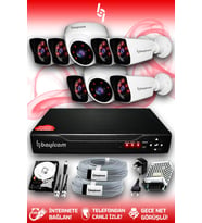 BAYICAM 8 Kameralı Kare 2 İç Kamera Set 100 GB HDD Full HD Gece Görüşlü Güvenlik Kamerası Sistemi