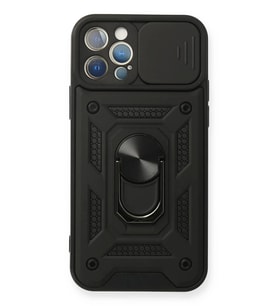 Newface Apple iPhone 12 Pro Kılıf Pars Lens Yüzüklü Silikon - Siyah