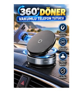 360° Döner Güçlü Manyetik Araç Telefon Tutucu – Vakumlu Montaj Sistemi