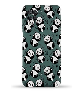 Samsung Galaxy A12 Uyumlu Lansman Kılıf Panda Tasarımlı İçi Kadife Kapak-Yeşil (Şeffaf)