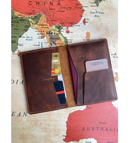 ALESTA LEATHER İsme Özel El Yapımı Hakiki Deri Pasaport Kılıfı / Pasaport Cüzdanı (Koyu Taba)