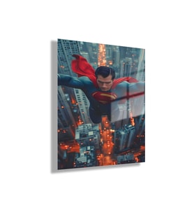Temperli Gerçek Cam Tablo Film Karakteri Uçan Superman Görseli