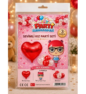 FOLYO BALON SEVİMLİ KIZ PARTİ SETİ KIRMIZI