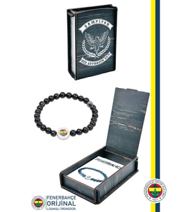 Fenerbahçe Orijinal Lisanslı Fb Akik (6mm) Doğaltaş Bileklik Hediyelik Ahşap Kutulu (Siyah)