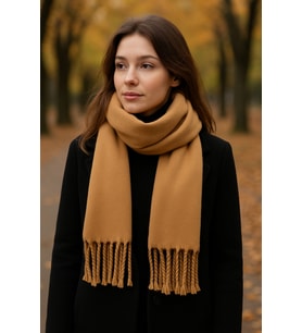 Kadın Camel Püsküllü Soft Dokulu Klasik Şal