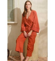 KısaKol V Yaka Cotton Düz Yazlık Kapri Bağlamalı Pijama Takımı