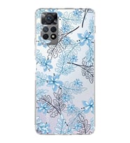 Xiaomi Redmi Note 11 Pro Uyumlu Kamera korumalı Kapak Floral Mavi Tasarımlı  Şeffaf Kılıf