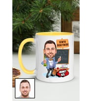 Erkek Kimya Öğretmenine Hediye Karikatürlü Sarı Kupa Bardak