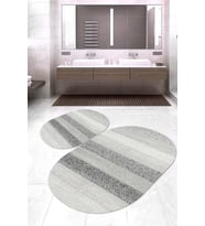 Dijital Baskılı Kaymaz Taban Yıkanabilir Oval 2'li Klozet Takımı Banyo Paspası NOKZ-SD-1096 (Gri)