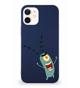 Apple iPhone 12 Soft Premier Kapak Plankton Tasarımlı Silikon Kılıf - Lacivert (Şeffaf)