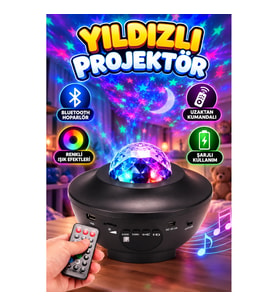 Çocuklara Özel Şarjlı Bluetooth Hoparlörlü Yıldızlı Projeksiyon Parti LED Lambası