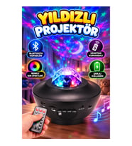 Çocuklara Özel Şarjlı Bluetooth Hoparlörlü Yıldızlı Projeksiyon Parti LED Lambası